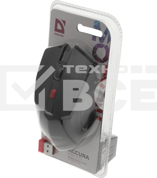 Мышь беспроводная Defender Accura MM-275 красный, 1600 dpi, радиоканал, USB, кнопки - 6