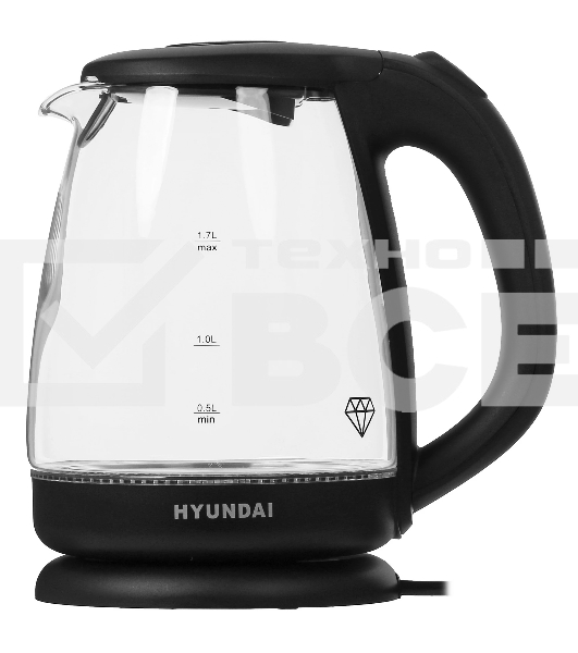 Чайник электрический Hyundai HYK-G1001 1.7л. 2200Вт черный (корпус: стекло)