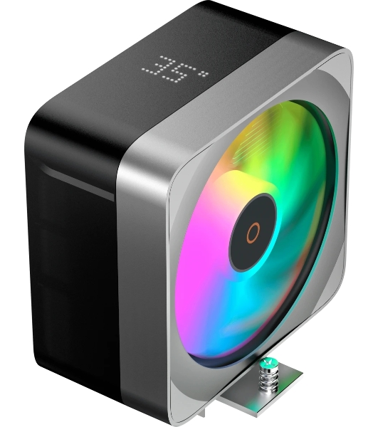 Кулер для процессора CPU Cooler Ocypus Delta A40 EX BK Digital (200W, 4-pin PWM, LED temp., 157mm, Al/Cu, 4x6mm, ARGB, 1x120mm, 60CFM, 31dBA, 1600RPM, S: 1851/1700/1200/115X, AM5/AM4, black)