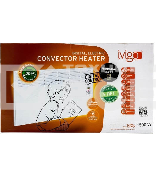 Конвектор IVIGO EPK Pro EPK4570P10, 1000Вт, с терморегулятором, белый
