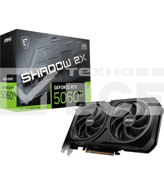 Видеокарта MSI RTX 5060Ti 16Gb SHADOW 2X OC PLUS RTX 5060TI 16Gb 128bit GDDR7 2602/28000 HDMIx1 DPx3 HDCP