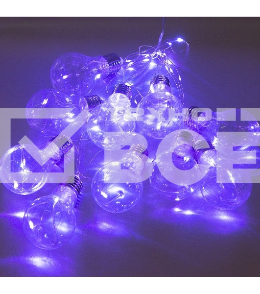 Гирлянда светод. Funray Лампочки, SE-BULBS-380P, 3xАА, 3м, 80LED,10 ламп, фиол, шнур-нить 0,5м,