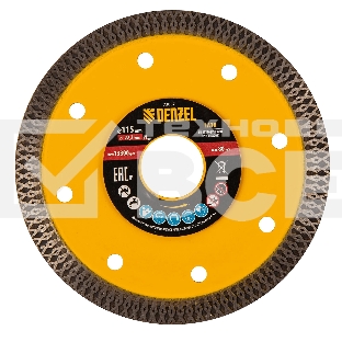 Диск алмазный отрезной Denzel 115 х 22,2мм, сплошной, супертонкий, горячий пресс, сухой/мокрый рез