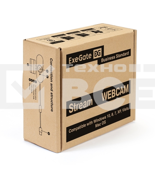 Веб-камера ExeGate Stream HD-4000 4K UHD AF (8Мп, 3840x2160, 30fps, автоматический фокус, поддержка H.264, защитная шторка, 4-линзовый объектив (стекло), стерео микрофон с шумоподавлением, универсальное крепление, USB, кабель 1,5 м, Windows 7/8/10/11, Mac