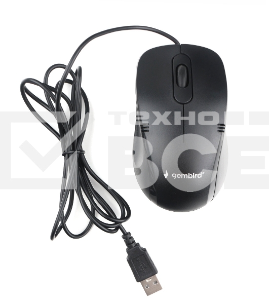Мышь проводная Gembird MOP-100 черный, 1000 dpi, USB, кнопки - 3