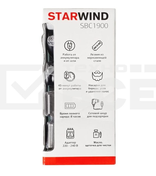 Машинка для стрижки Starwind SBC1900 черный/серебристый (насадок в компл:9шт)