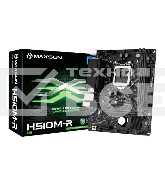 Материнская плата Maxsun Challenger H510M-R, LGA 1200, Intel H510, 2xDDR4, 4xSATA, 1xM.2, 1xPCIe 4.0 x16, 1xPCIe 3.0 x1, 1xHDMI, 1xVGA, 1x 1Gb LAN, 2xUSB-A 3.2 Gen 1, 4xUSB-A 2.0, 3x3.5 мм, 5.1, M-ATX
