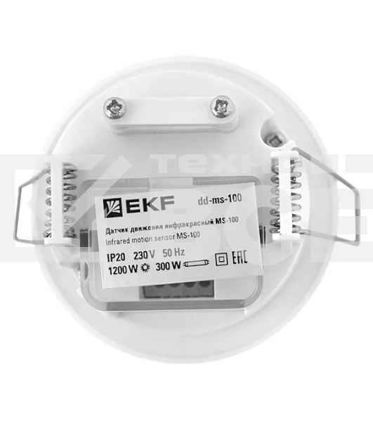 Датчик движения EKF dd-ms-100 (ИК) MS-100 (ДД) встраив. 1200 Вт 360 град. до 6 м IP20