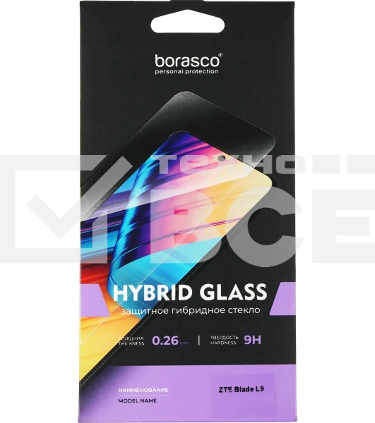 Защитное стекло для экрана BoraSCO Hybrid Glass для ZTE Blade L9 антиблик, 60 х 130 мм, 2.5D, прозрачный