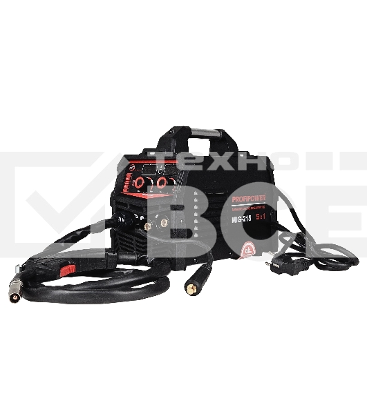 Сварочный инвертор полуавтомат PROFIPOWER E0257 MIG-215 5 в 1 (MIG/MAG/MIG NO GAS/ММА/TIG) (20-215A,140-240B,0.8/1.0мм проволки)