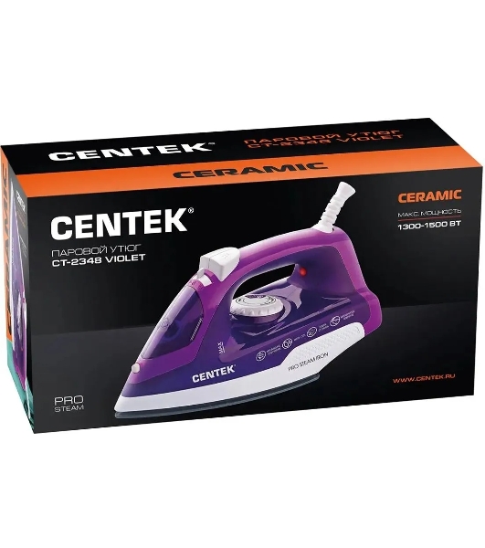 Утюг Centek CT-2348 фиолетовый, 1600 Вт, 20 г/мин, 80 г/мин, 200 мл