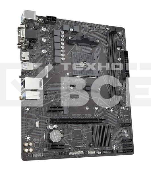 Материнская плата Gigabyte A520M S2H, AM4, AMD A520, 2xDDR4, 4xSATA, 1xM.2, 1xPCIe 3.0 x16, 2xPCIe x1, 1xHDMI, 1xDVI-D, 1xVGA, 1x 1Gb LAN, 4xUSB-A 3.2 Gen 1, 2xUSB-A 2.0, 3x3.5 мм, 7.1, mATX