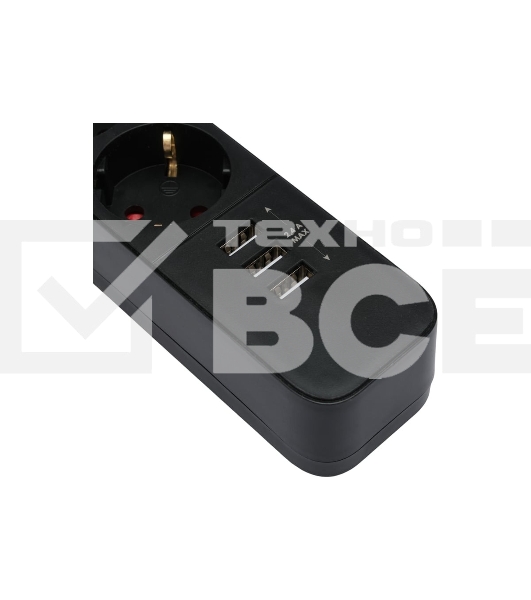 Сетевой фильтр Гарнизон 2.0 Мультипорт EPS-4-U3-B-2, 4 р, 10А, 3xUSB, 2м, ур.защиты 2+, черный, пакет