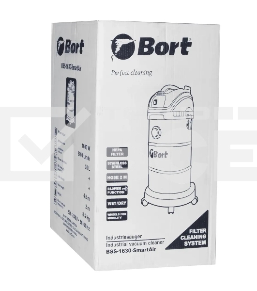 Строительный пылесос Bort BSS-1630-SmartAir 91272294 1600 Вт, вместимость 30 л, 45 л/сек, 7 кг, набор аксессуаров 7 шт