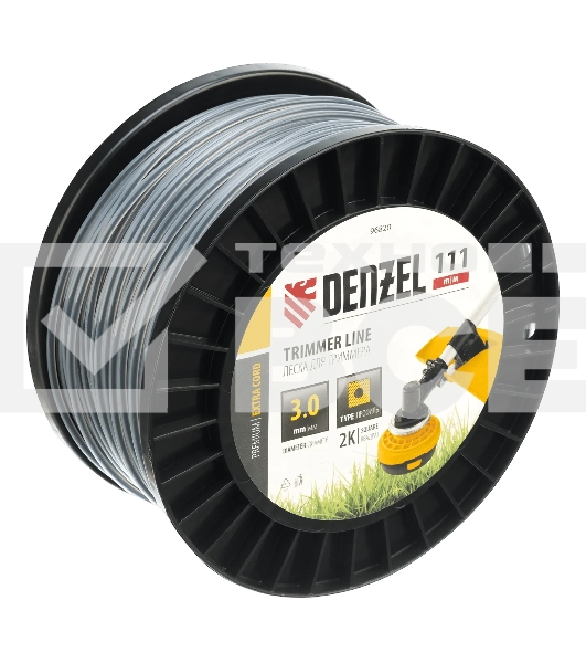 Леска для триммера Denzel двухкомпонентная квадрат, 3,0мм х 111м, на DIN катушке EXTRA CORD