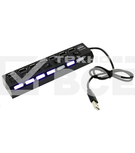 USB-концентратор USB 5bites HB27-203PBK 7*USB2.0 / БП 5В-2А / 1M / черный