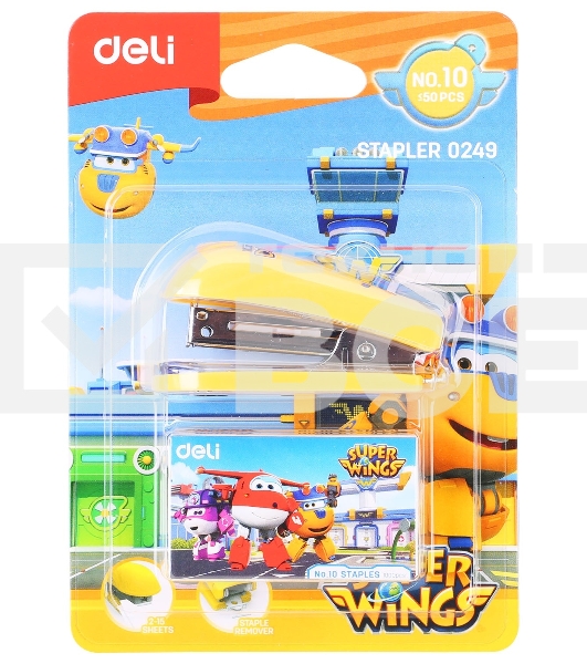Степлер настольный Deli E0249 Super Wings 24/6 26/6 (12листов) ассорти 40скоб металл/пластик блистер