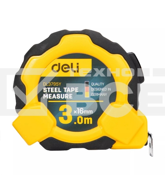 Рулетка Deli DL3795 3м*16мм, Автостоп, ударопрочный корпус, метрическая