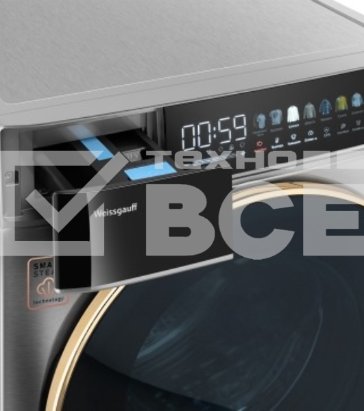 Стирально-сушильная машина Weissgauff WMD 58411 Direct Drive Inverter Premium Steam Steel (433418) нержавеющая сталь, фронтальная загрузка 11 кг, 1400 об/мин, класс: В