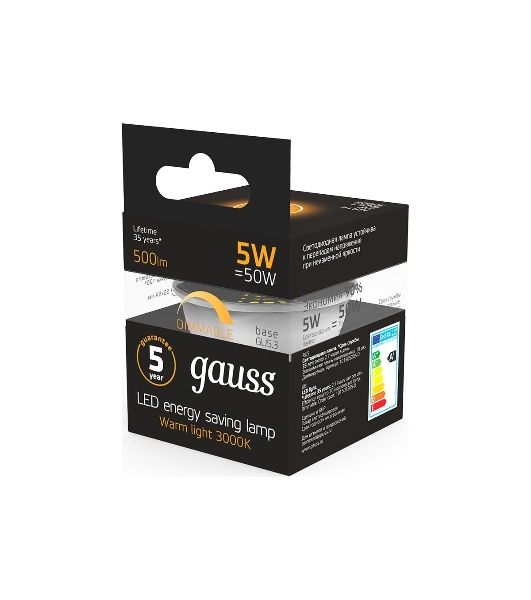 Лампа светодиодная Gauss LED MR16 GU5.3-dim 5W 2700K диммируемая