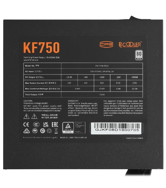 Блоки питания PCCooler KF750, 750W, APFC, 80+, 12cm Fan (P3-F750-W1H)
