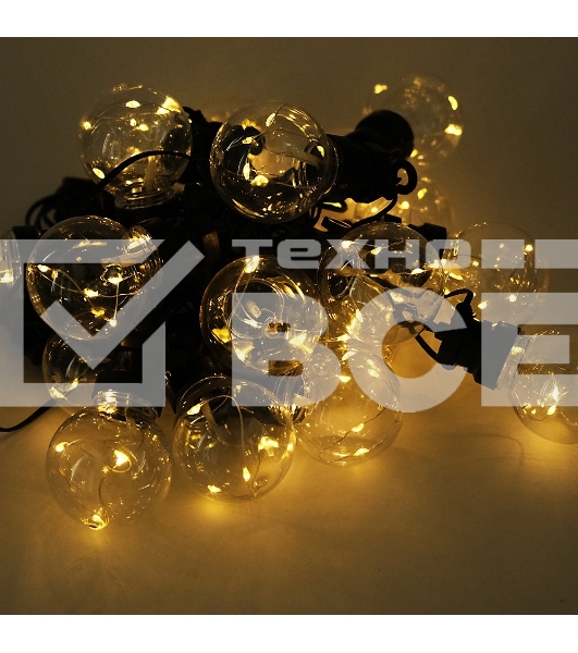 Гирлянда светод. уличн. Funray Лампочки,SE-BULBS-10100WW,3xАА,10м,100LED,20ламп,тепл.бел,черн.шн.2м,