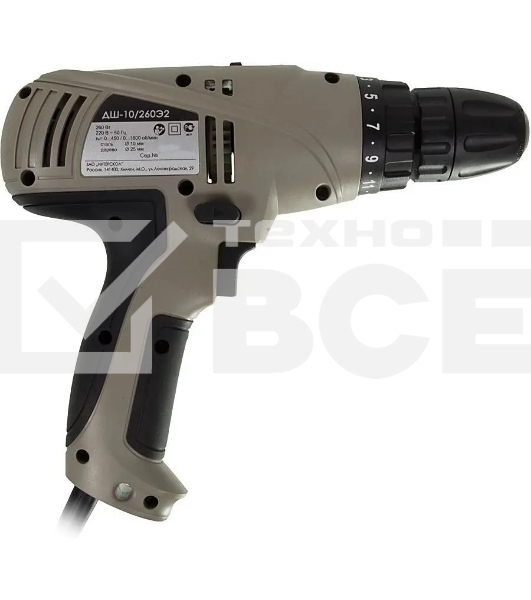 Дрель-шуруповерт сетевой ИНТЕРСКОЛ ДШ-10/260Э2, Сетевая, 260Вт