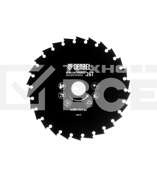 Диск для триммера Denzel c долотообразной формой зуба, 200 х 25,4 мм, 26 зубов