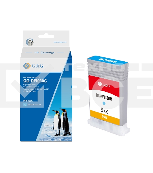 Картридж струйный G&G GG-PFI030C PFI-030C голубой (55мл) для Canon imagePrograf TA-20/30 TM-240/340