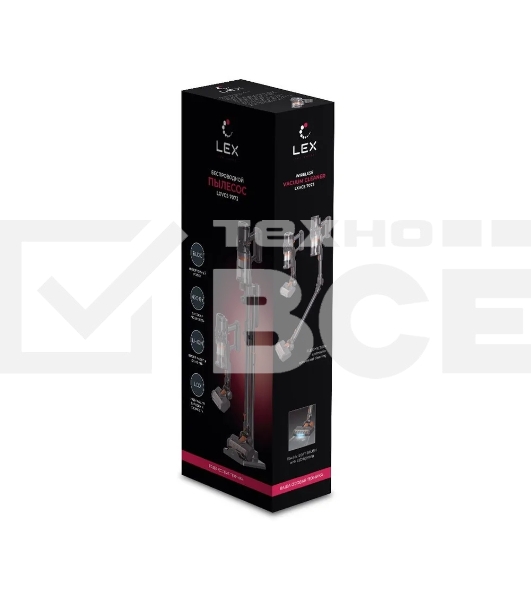 Пылесос вертикальный LEX LXVCS 7073 серый, питание от аккумулятора, 336 Вт, уборка сухая, пылесборник 0.8 л, работа от АКБ max 45 мин