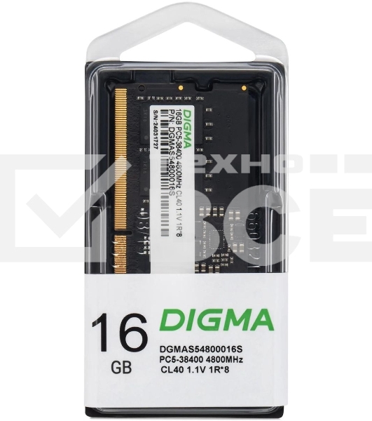 Оперативная память DDR5 16GB 4800MHz Digma DGMAS54800016S RTL PC5-38400 CL40 SO-DIMM 262-pin 1.1В single rank Ret