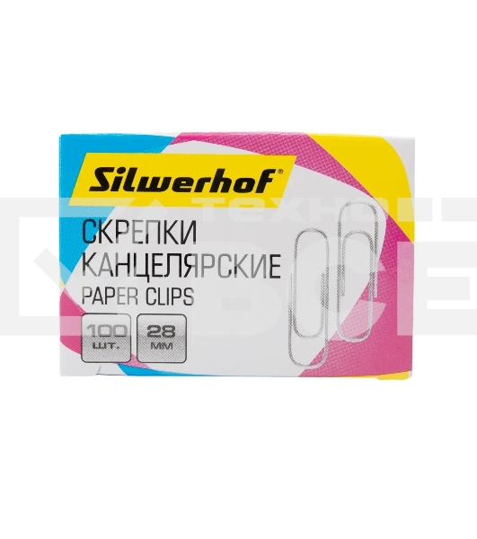 Скрепки Silwerhof 491029 металл 28мм (упак.:100шт) картонная коробка
