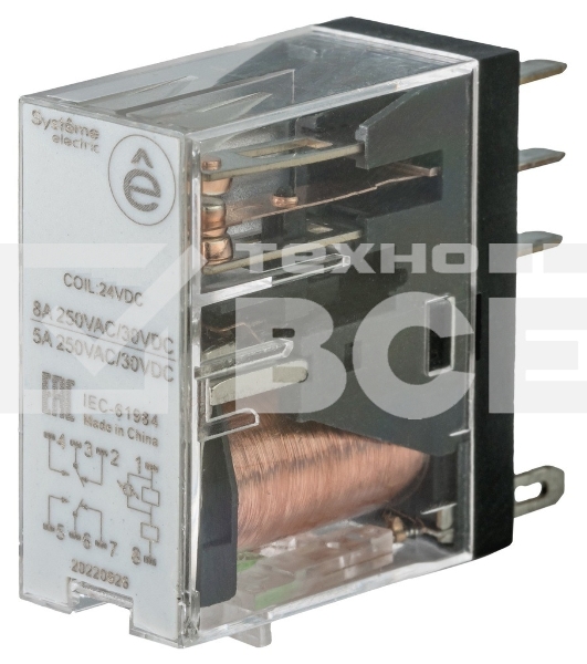 Реле 8A 2CO 24VDC тест кнопка LED