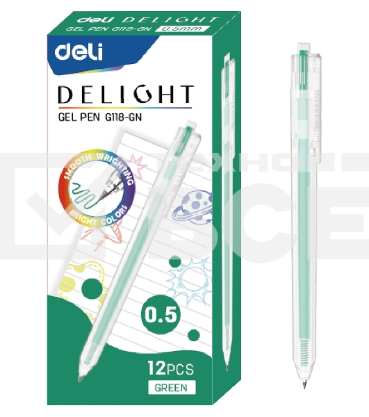 Ручка гелевая автоматическая Deli Delight EG118-GN прозрачный зел. черн. линия 0.5мм