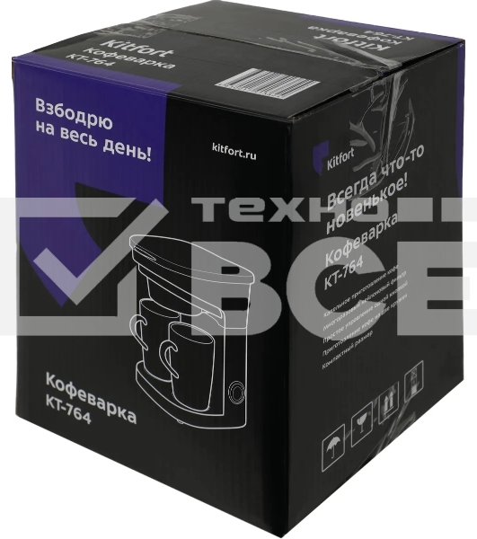 Кофеварка капельная Kitfort KT-764 черный, исп. кофе - молотый, 0.3 л, 450 Вт