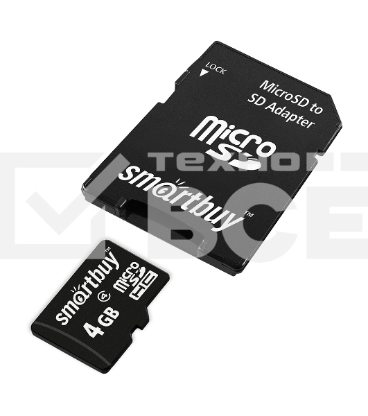 Флеш карта Micro SDHC 4Gb Smartbuy Сlass 4, адаптер в комплекте