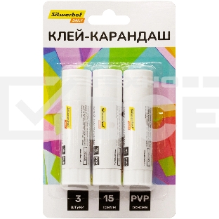 Клей-карандаш Silwerhof Daily 15гр ПВП блистер (упаковка:3шт)