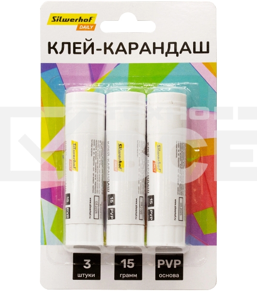 Клей-карандаш Silwerhof Daily 15гр ПВП блистер (упаковка:3шт)