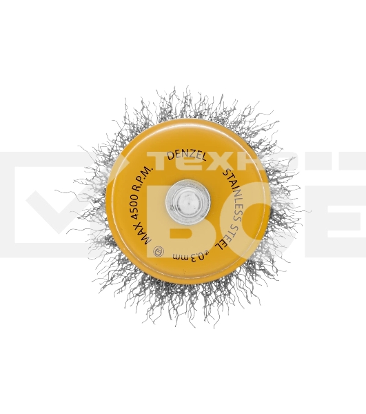 Щетка для дрели Denzel 50 мм, чашка, со шпилькой, нержавеющая витая проволока