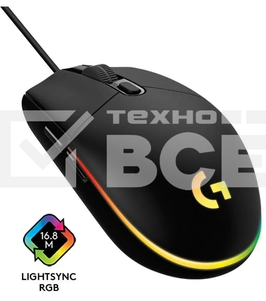 Мышь проводная Logitech G102 LIGHTSYNC черный, 8000 dpi, USB, кнопки - 6
