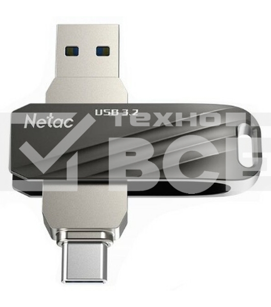 Флеш диск Netac US11 черный 64Gb USB Type-A + USB Type-C, metal/plastic case