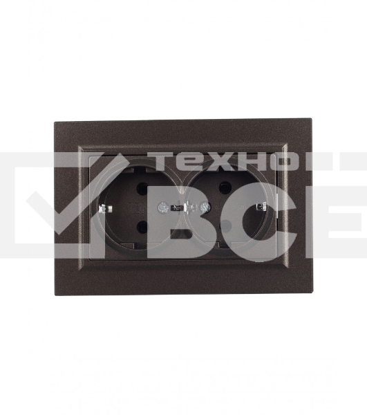 Розетка 2-местная IEK BRITE РС12-3-БрТБ с заземлением, без защитных шторок, 16А в сборе, темная бронза