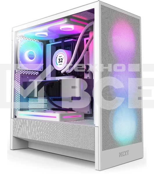 Компьютерный корпус без блока питания NZXT H5 Flow RGb, Midi-Tower, TG, 4x120мм RGb, 1xUSB-A 3.2 + 1xUSB-C 3.2, E-ATX, ATX, mATX, mITX белый