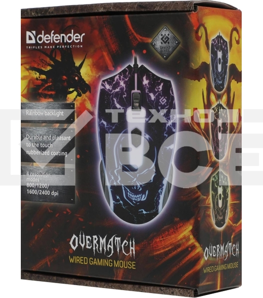Мышь проводная Defender Overmatch GM-069 черный, 2400 dpi, USB, кнопки - 4