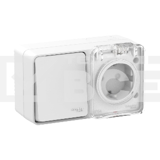 Блок ОП AtlasDesign Profi54 розетка 16А 250В с заземл. защ. шторки + 1-кл. выключатель 10А IP54 бел. SchE