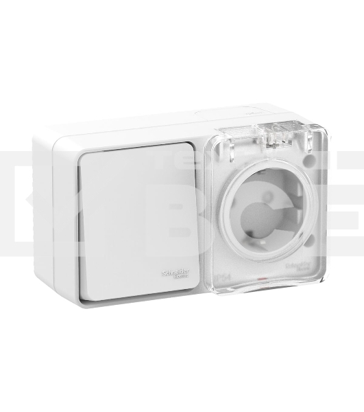 Блок ОП AtlasDesign Profi54 розетка 16А 250В с заземл. защ. шторки + 1-кл. выключатель 10А IP54 бел. SchE