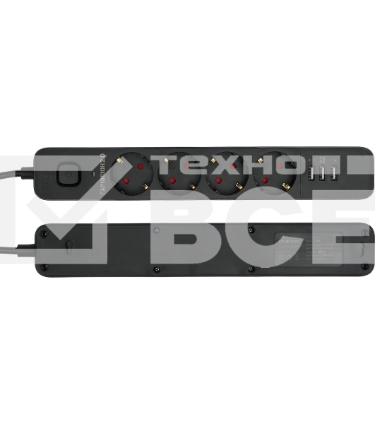 Сетевой фильтр Гарнизон 2.0 Мультипорт EPS-4-U3-B-2, 4 р, 10А, 3xUSB, 2м, ур.защиты 2+, черный, пакет