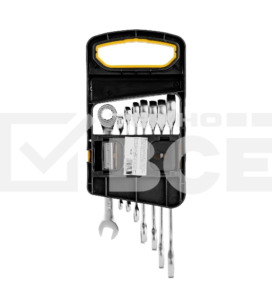 Набор ключей комбинированных трещоточных Denzel 6-19 мм, 8 шт., CrV, матовый хром 14721