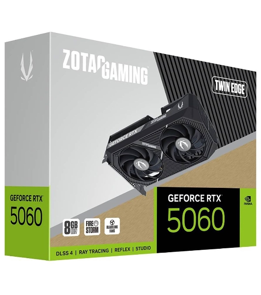 Видеокарта Zotac PCI-E 5.0 RTX 5060 TWIN EDGE NVIDIA GeForce RTX 5060 8Gb 128bit GDDR7 2497/28000 HDMIx1 DPx3 HDCP Ret