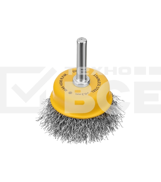 Щетка для дрели Denzel 50 мм, чашка, со шпилькой, нержавеющая витая проволока